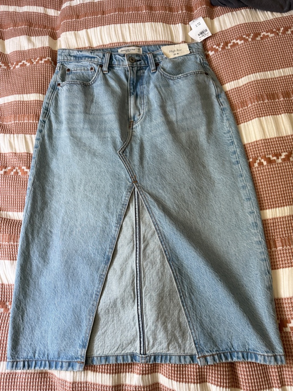 Abercrombie & Fitch Light Blue Denim Midi Skirt high Rise with Front Slit